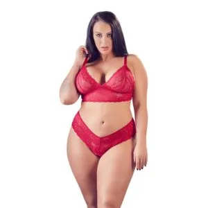 Cottelli Plus Size Red Lace Bra And Briefs - X Large