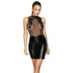 Noir Sheer and Wet Look Sleeveless Dress - Small