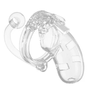 Man Cage 10 Male 3.5 Inch Clear Chastity Cage With Anal Plug