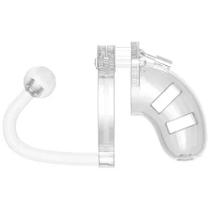Man Cage 10 Male 3.5 Inch Clear Chastity Cage With Anal Plug