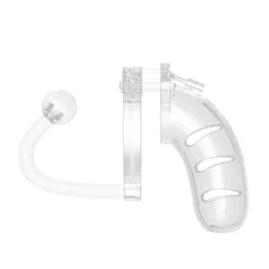 Man Cage 11 Male 4.5 Inch Clear Chastity Cage With Anal Plug
